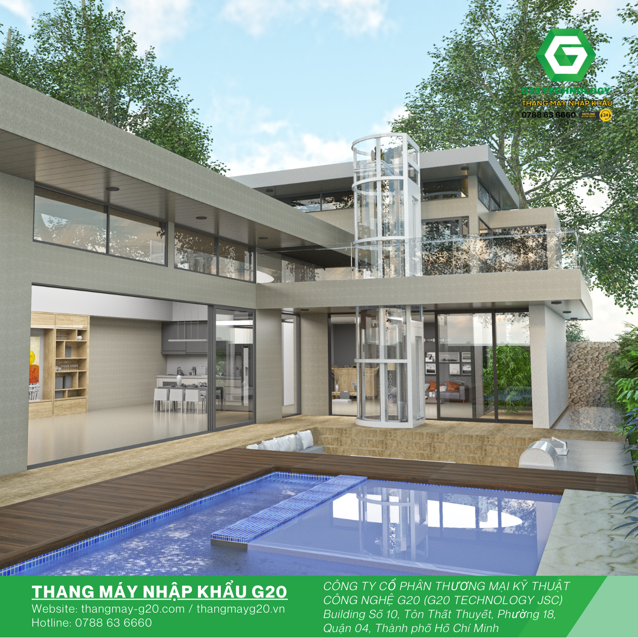 Thang máy lồng kính hình bán nguyệt 400kg - tạo điểm ấn cho ngôi nhà bạn