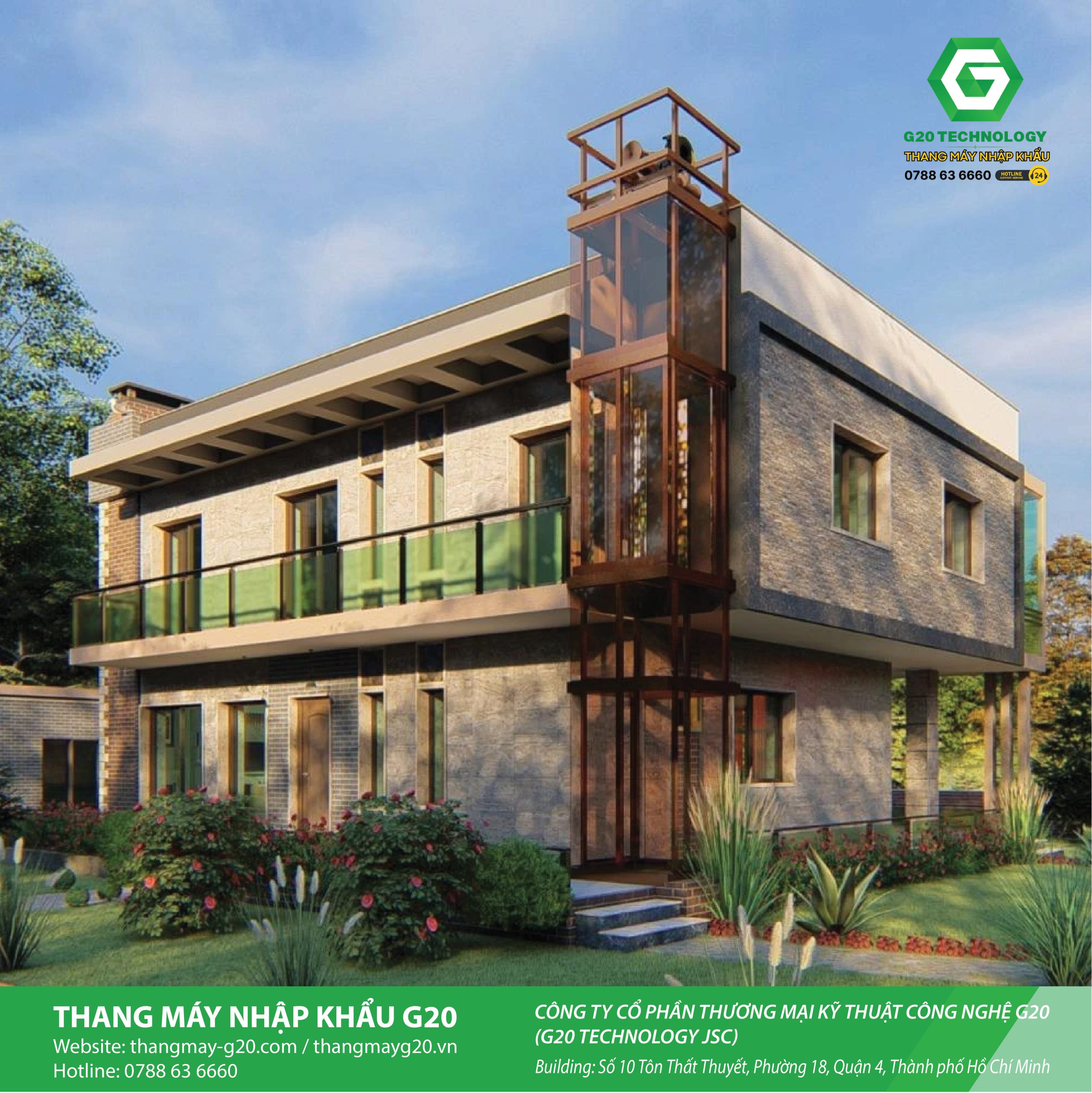 Thang máy vuông cửa 2 cánh cho không gian nhà hiện đại