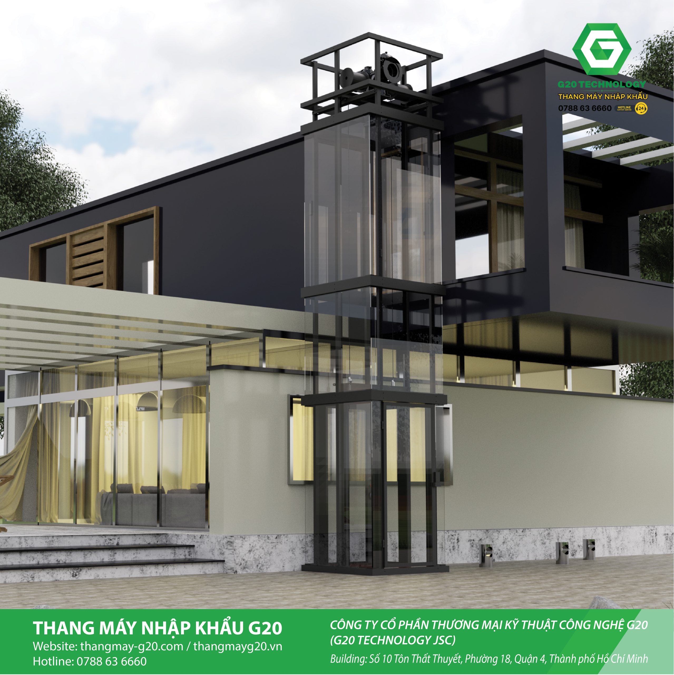 Thang máy vách kính hình vuông