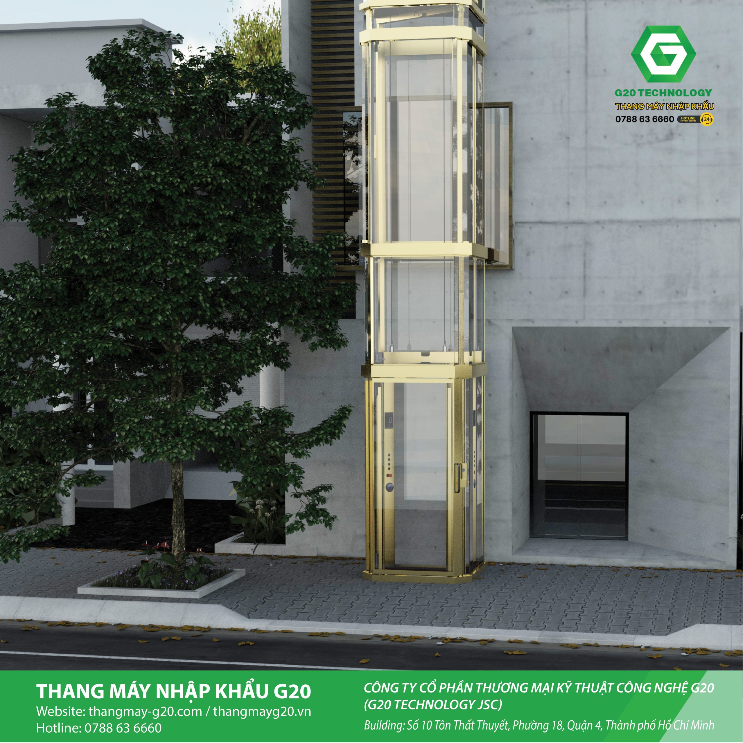 Thang máy vách kính hình bát giác